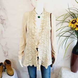 Milano open front ruched ruffle cream cardigan